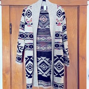 Long multi color Aztec print sweater. Size small!